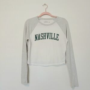 Abercrombie & Fitch Nashville Gray and White Baseball Long Sleeve Tee
